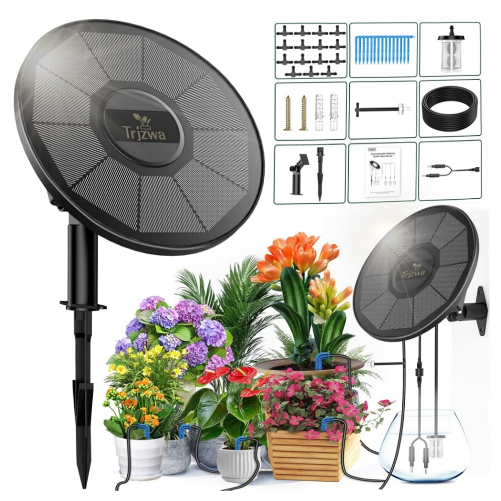 Solar-Tropfbewässerungssystem für 15 Pflanzen – Automatisches, solarbetriebenes Bewässerungs-Kit mit Wasserstandserkennung & 15m Schlauch