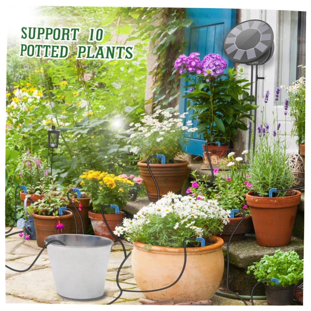 Solar-Bewässerungssystem 2er-Set für Garten & Balkon – Automatische Tropfbewässerung mit Solarpanel, 9 Programme, 10 m Schlauch, energiesparend