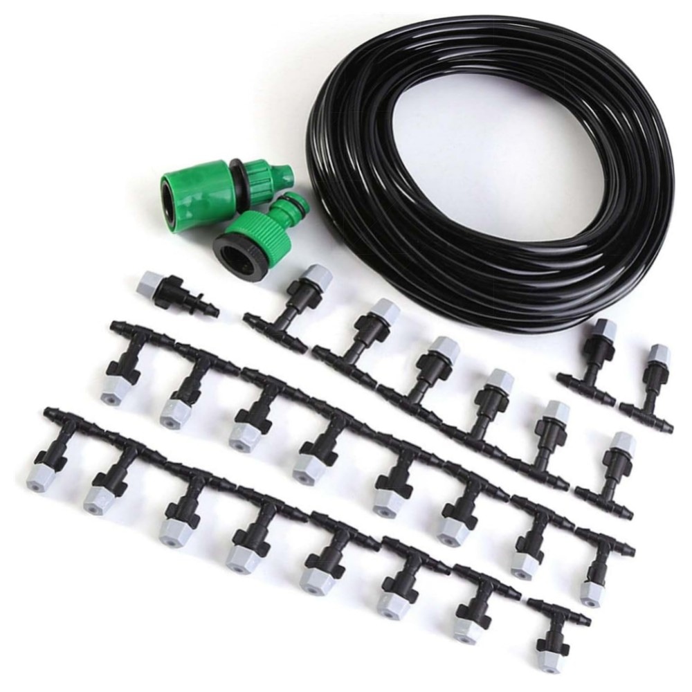 Garden Misting Kühlsystem – Mikrotropf-Bewässerungsset 15M mit Anti-Verstopfungsdüsen, Schnellanschluss & Hang-Sprinkler – hochwertig, einfach montierbar