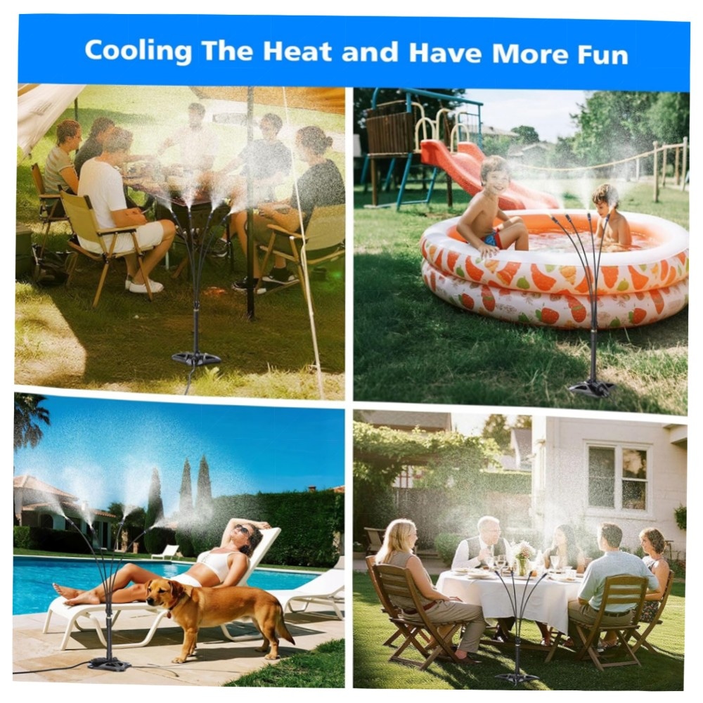 ddbb4db32367.jpg Stehendes Sprühnebel-Kühlsystem 8 m Schlauch – Tragbarer Wassernebel für Terrasse, Garten & Pool, ABS-Basis mit Messinganschlüssen