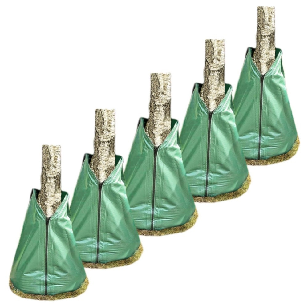 Novatool 5x Baumbewässerungsbeutel 75 L Grün – robuster PVC-Bewässerungsbeutel mit Reißverschluss, einfache Tröpfchenbewässerung für junge Bäume