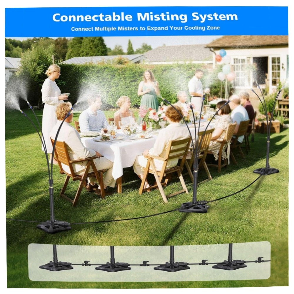 e47bc8ae9734.jpg Stehendes Sprühnebel-Kühlsystem 8 m Schlauch – Tragbarer Wassernebel für Terrasse, Garten & Pool, ABS-Basis mit Messinganschlüssen