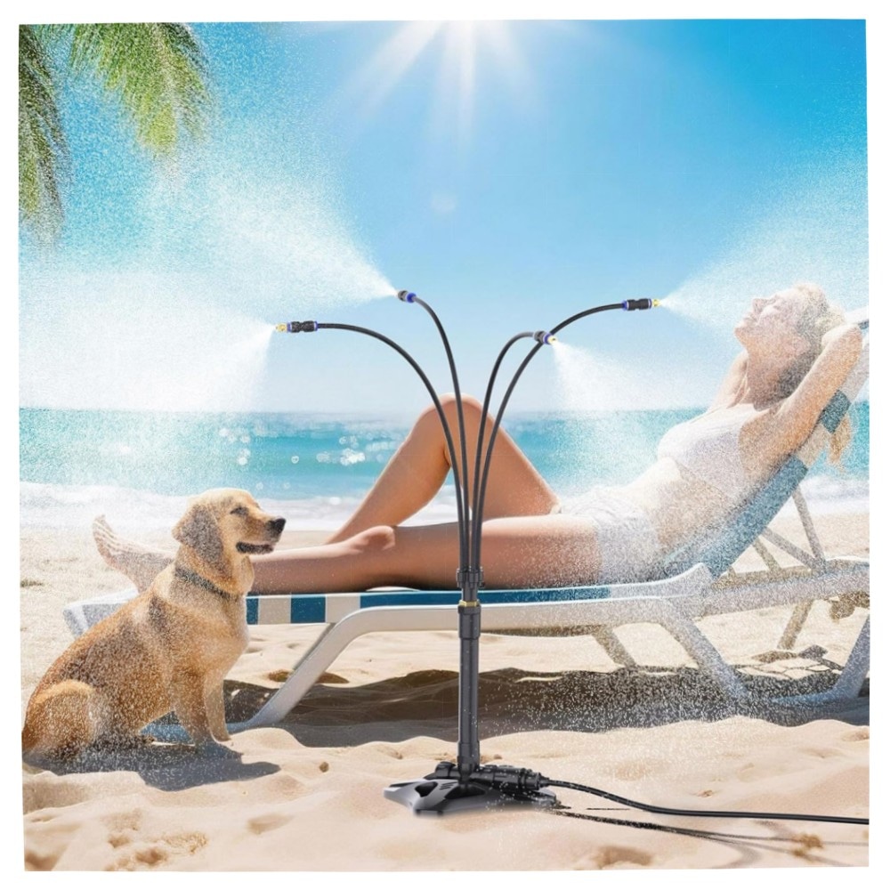 Stehendes Sprühnebel-Kühlsystem 8 m Schlauch – Tragbarer Wassernebel für Terrasse, Garten & Pool, ABS-Basis mit Messinganschlüssen