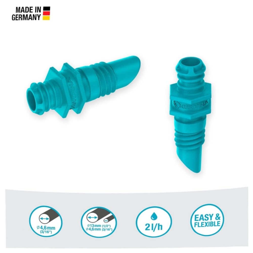 Gardena Micro-Drip-System Endtropfer 2 l/h – 25er Set, langlebig & wiederverwendbar, inkl. Reinigungsnadel (Made in Germany)