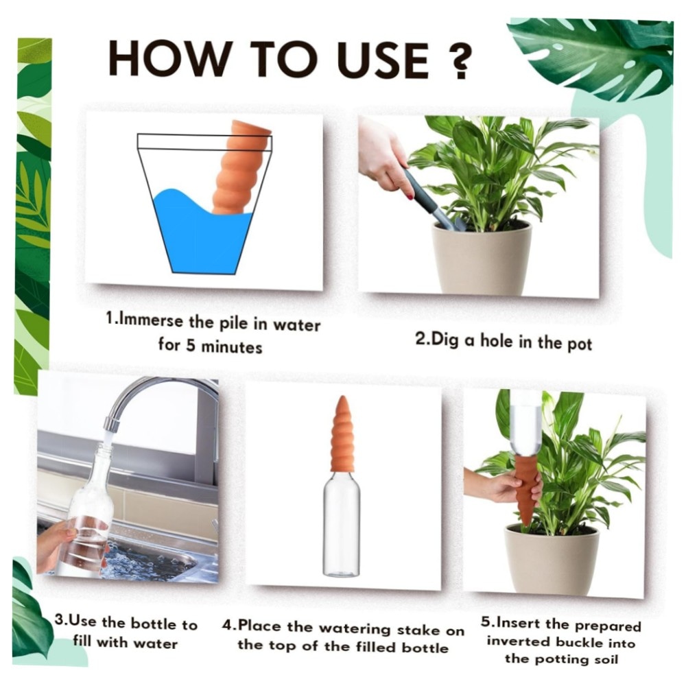 Automatische Terrakotta-Bewässerung (4er) mit 750 ml Flaschen – Laterit-Tonkegel, langsame Freisetzung für Topfpflanzen & Urlaub