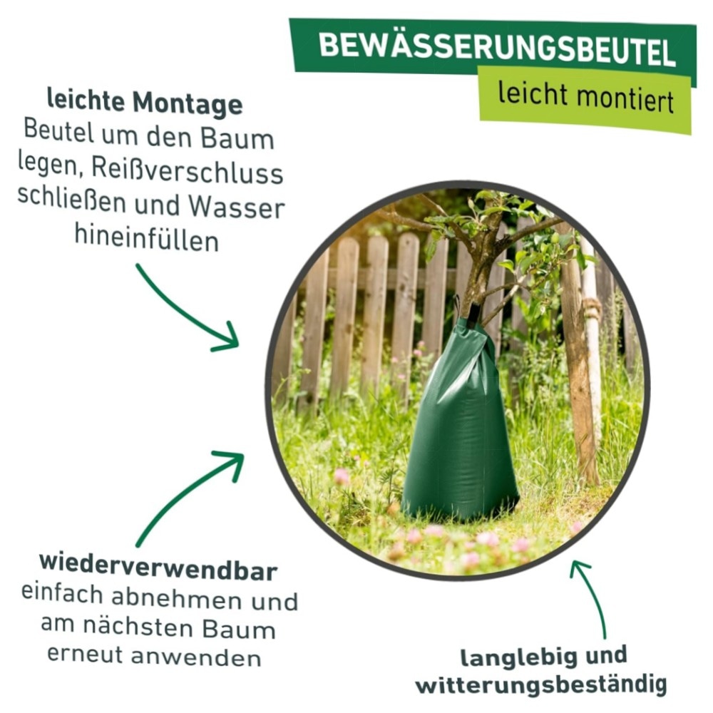 Baumbewässerungsbeutel 56 Liter – hochwertige Tropf-Bewässerung für Neupflanzungen, verbindbar & für Flüssignährstoffe geeignet