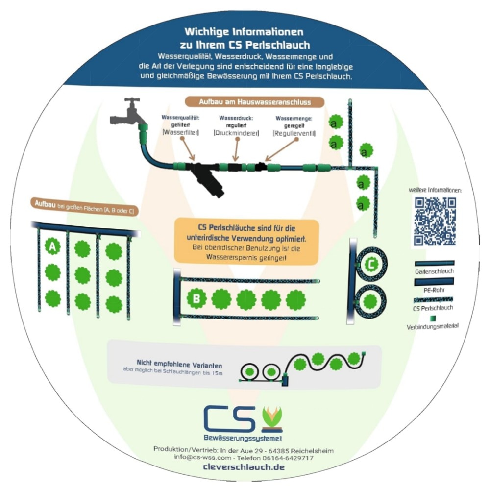 CS Perlschlauch 50 m Starter-Set – nachhaltiger Tropfschlauch aus Recyclingmaterial, einfache Installation, drucksparend & winterfest