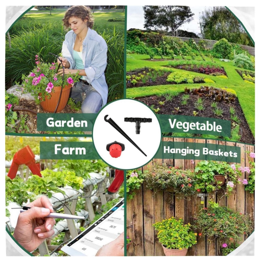 300er Tropfbewässerung Kit 4/7mm – Einstellbare Mikro-Tropfer, 3 T-Stücke & Schlauchhalter, hochwertiger Kunststoff, wassersparend