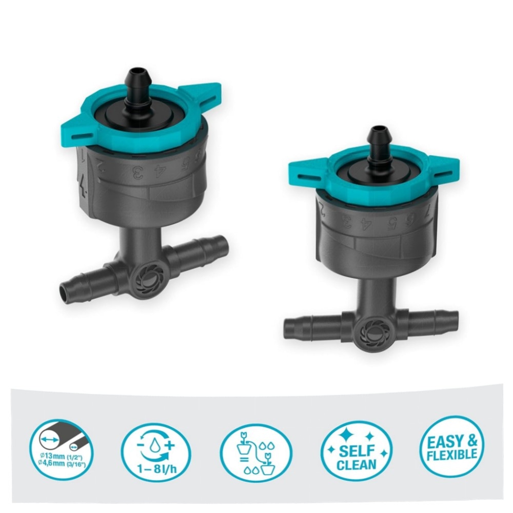 Gardena Micro-Drip Reihentropfer regulierbar 1–8 l/h, druckregulierend – 5er-Set, selbstreinigend & langlebig