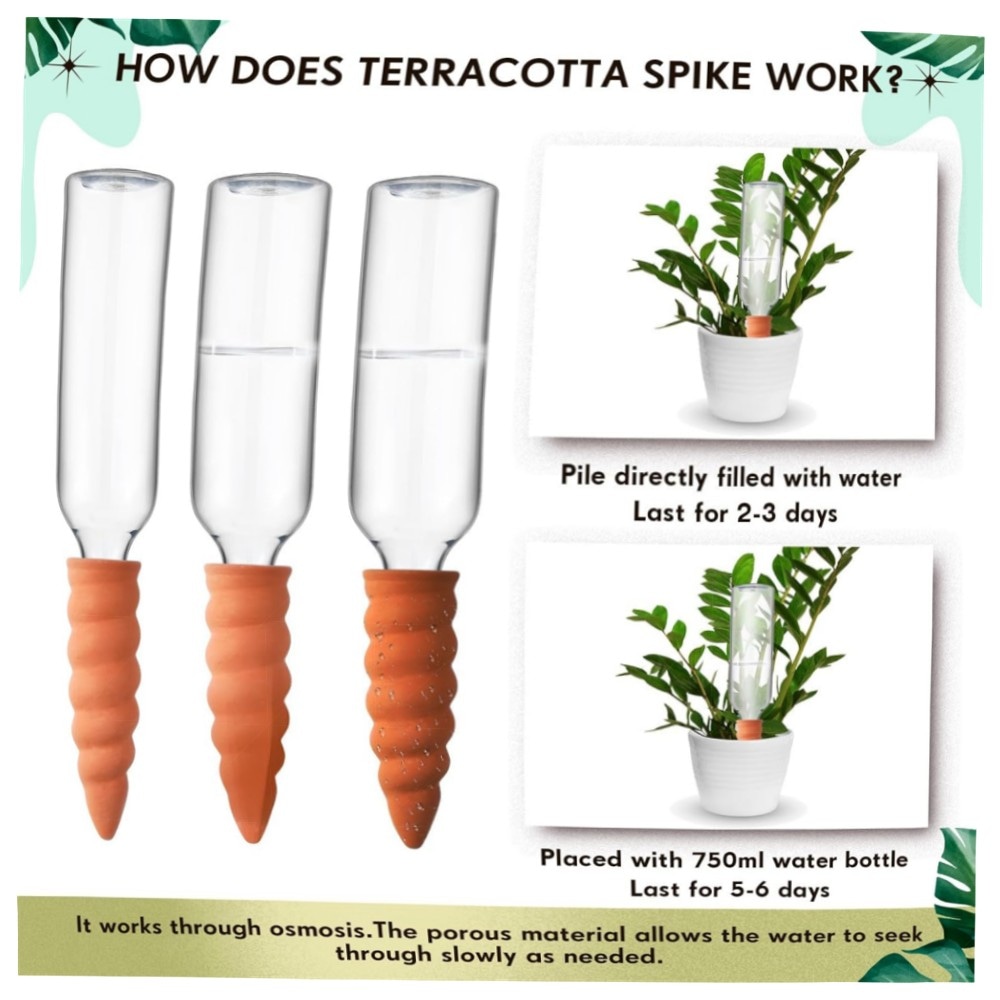 Automatische Terrakotta-Bewässerung (4er) mit 750 ml Flaschen – Laterit-Tonkegel, langsame Freisetzung für Topfpflanzen & Urlaub