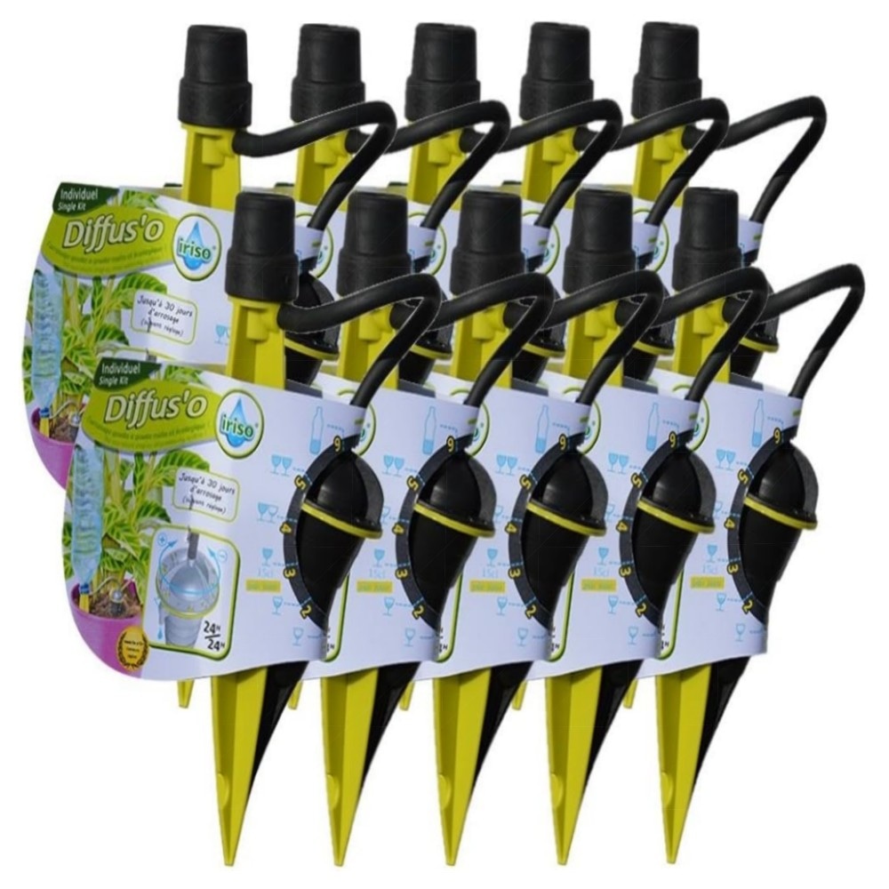 Iriso Tropfsystem 10er-Set – wiederverwendbare Pflanzen-Tropfbewässerung für 0,5–2 L Flaschen, einstellbar, wasser- & energiesparend