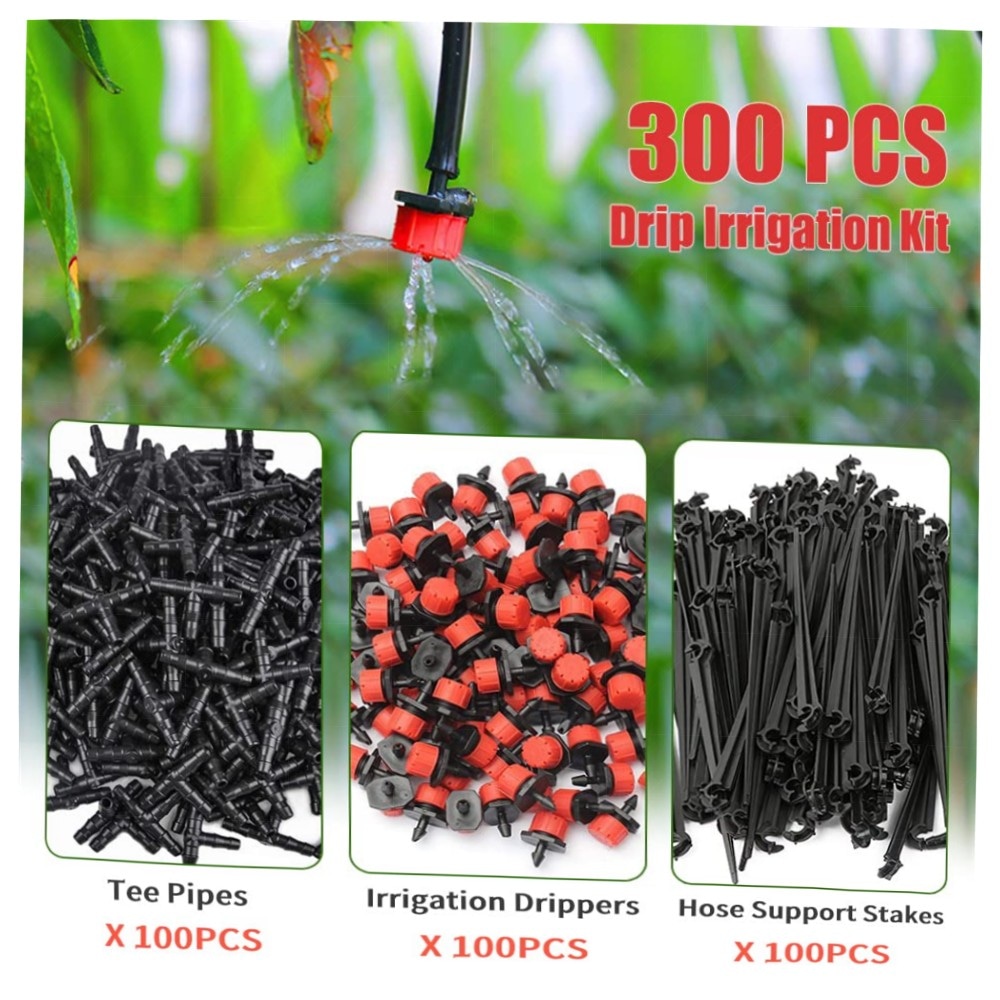 300er Tropfbewässerung Kit 4/7mm – Einstellbare Mikro-Tropfer, 3 T-Stücke & Schlauchhalter, hochwertiger Kunststoff, wassersparend