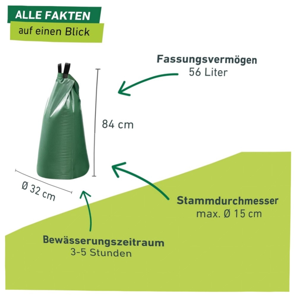 Baumbewässerungsbeutel 56 Liter – hochwertige Tropf-Bewässerung für Neupflanzungen, verbindbar & für Flüssignährstoffe geeignet