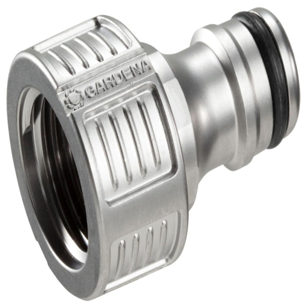 Gardena Premium Hahnverbinder 21 mm (G 1/2) – hochwertiger Metall-Adapter, spritzfrei & frostsicher, schneller Gardena Klickanschluss