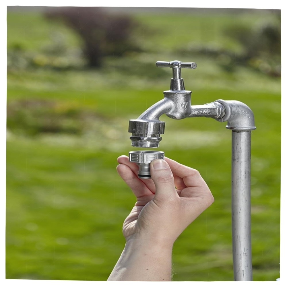 Gardena Premium Hahnverbinder 21 mm (G 1/2) – hochwertiger Metall-Adapter, spritzfrei & frostsicher, schneller Gardena Klickanschluss