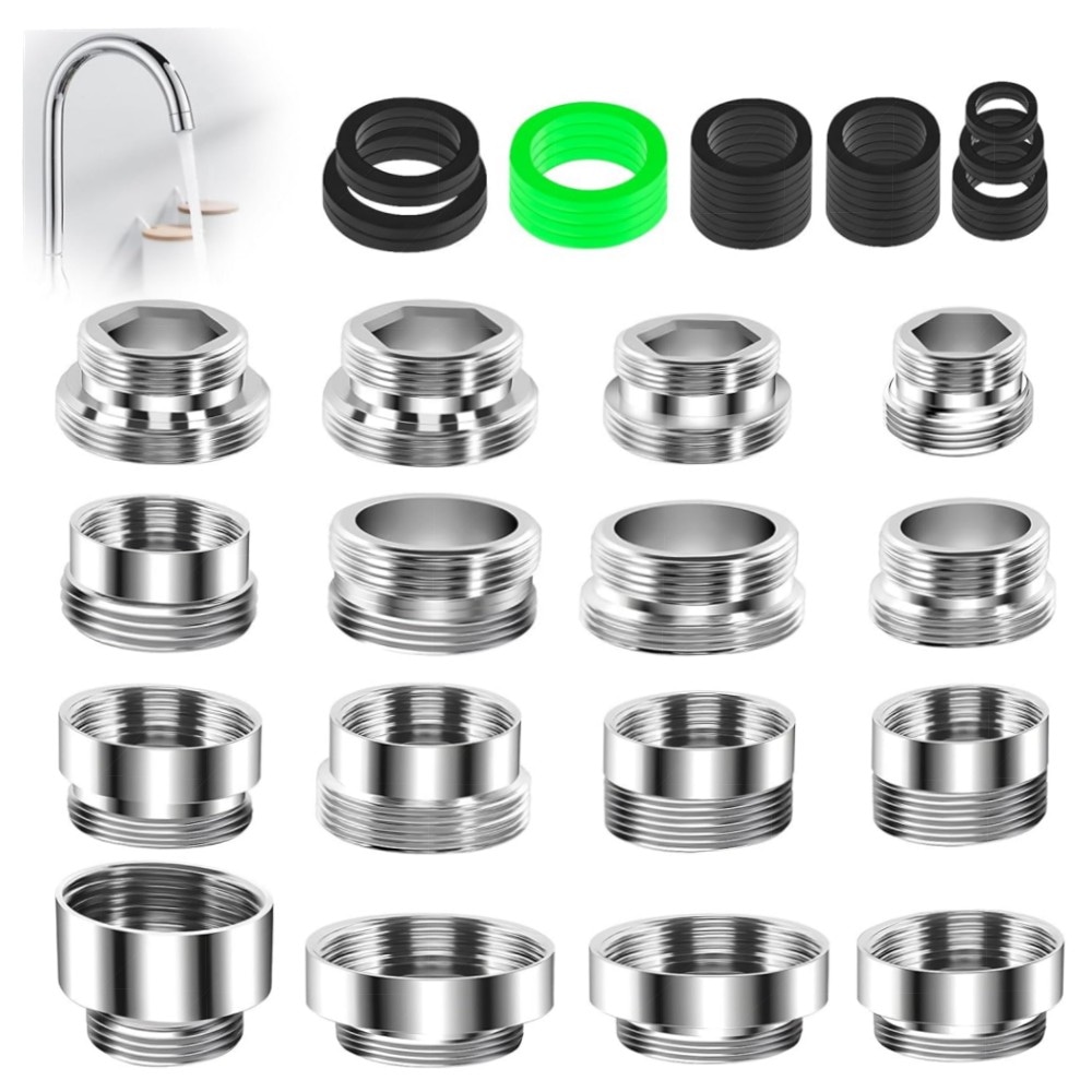 16er Wasserhahn-Adapter Set mit Dichtungen, Messing Doppelnippel Außengewinde – universell & rostfrei für Küche & Garten