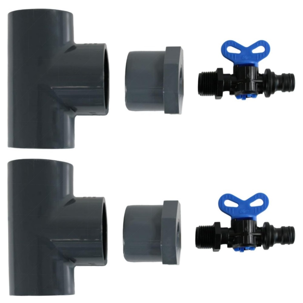 Entleerungs-Set 2x Ø50 mm für PVC-Rohre & Pool – 2x T-Stück 2x Reduzierung 50→1/2\