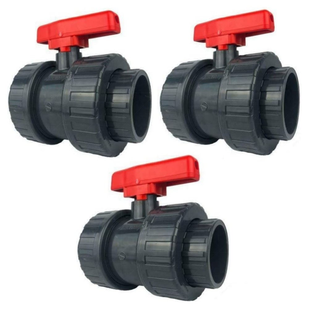 well2wellness® PVC-Kugelhahn 50 mm – 3er Set mit 2-Wege Klebeanschluss, robuster PVC, roter Handgriff