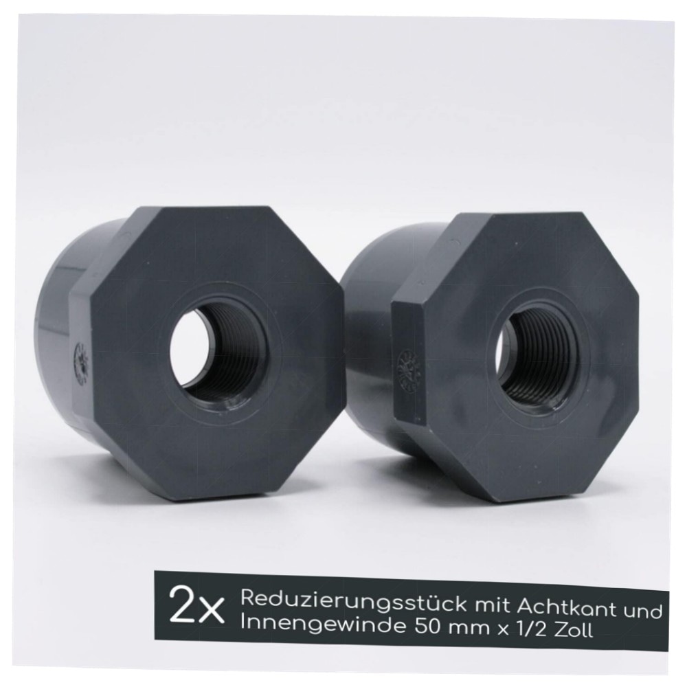 Entleerungs-Set 2x Ø50 mm für PVC-Rohre & Pool – 2x T-Stück 2x Reduzierung 50→1/2\
