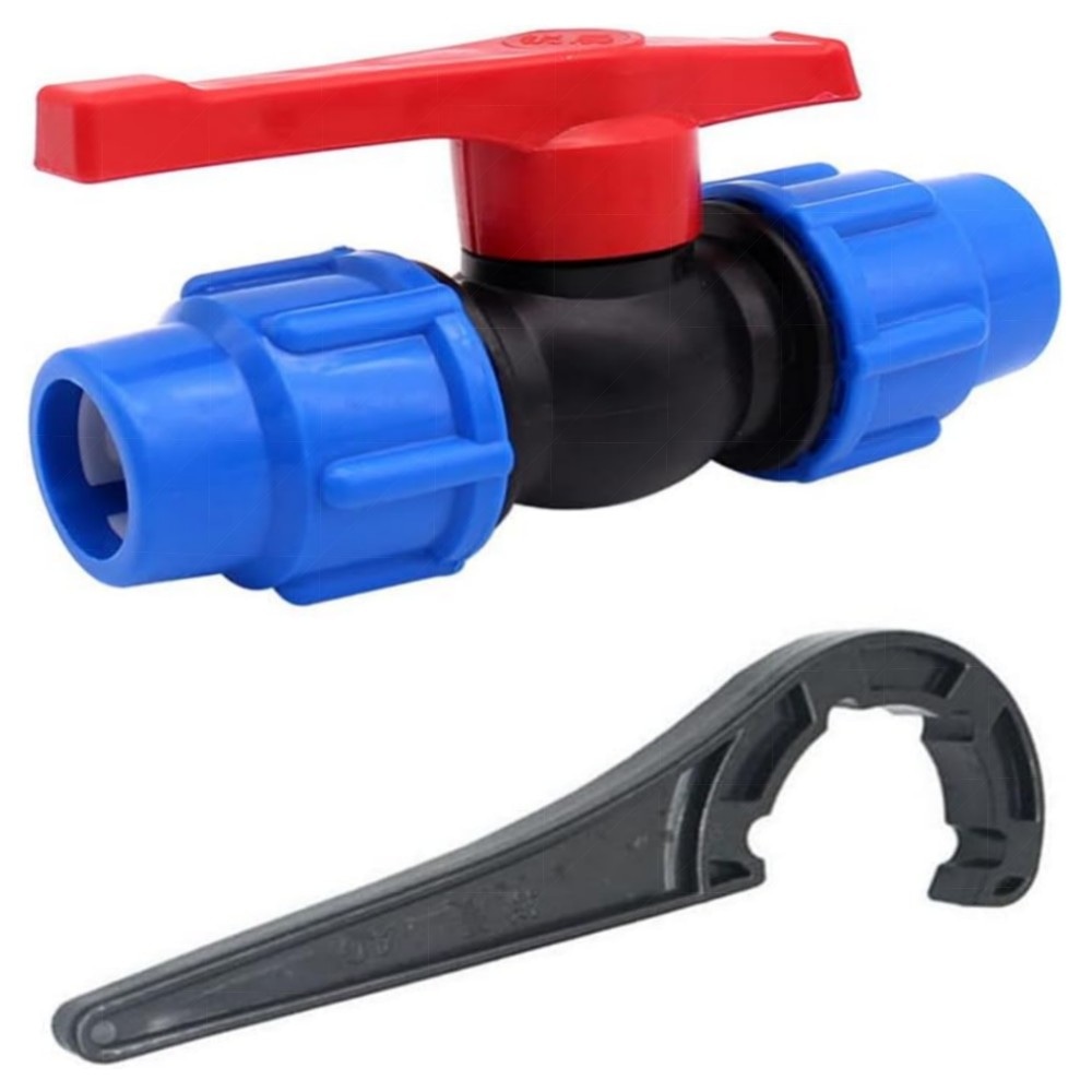 Kugelhahn-Anschluss MDPE 20/25/32 mm – hochwertiger Kunststoff-Kugelhahn für Bewässerung, korrosionsbeständig, inkl. Schraubenschlüssel