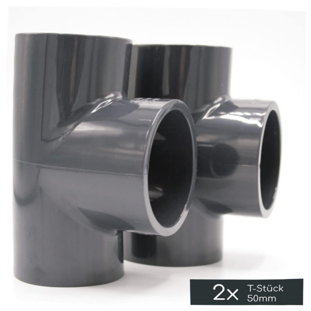 Entleerungs-Set 2x Ø50 mm für PVC-Rohre & Pool – 2x T-Stück 2x Reduzierung 50→1/2\