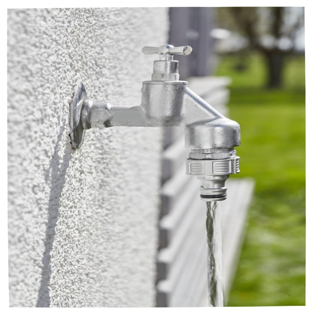 Gardena Premium Hahnverbinder 21 mm (G 1/2) – hochwertiger Metall-Adapter, spritzfrei & frostsicher, schneller Gardena Klickanschluss