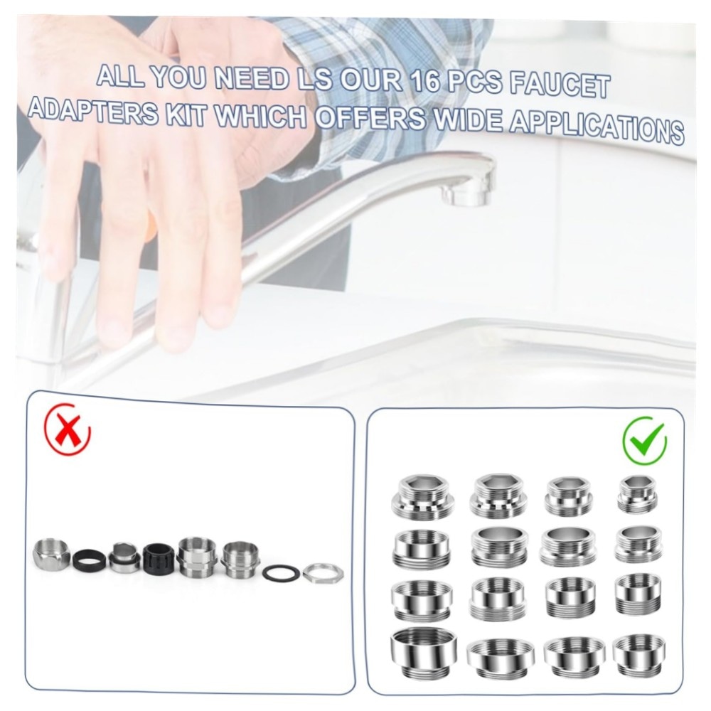 16er Wasserhahn-Adapter Set mit Dichtungen, Messing Doppelnippel Außengewinde – universell & rostfrei für Küche & Garten