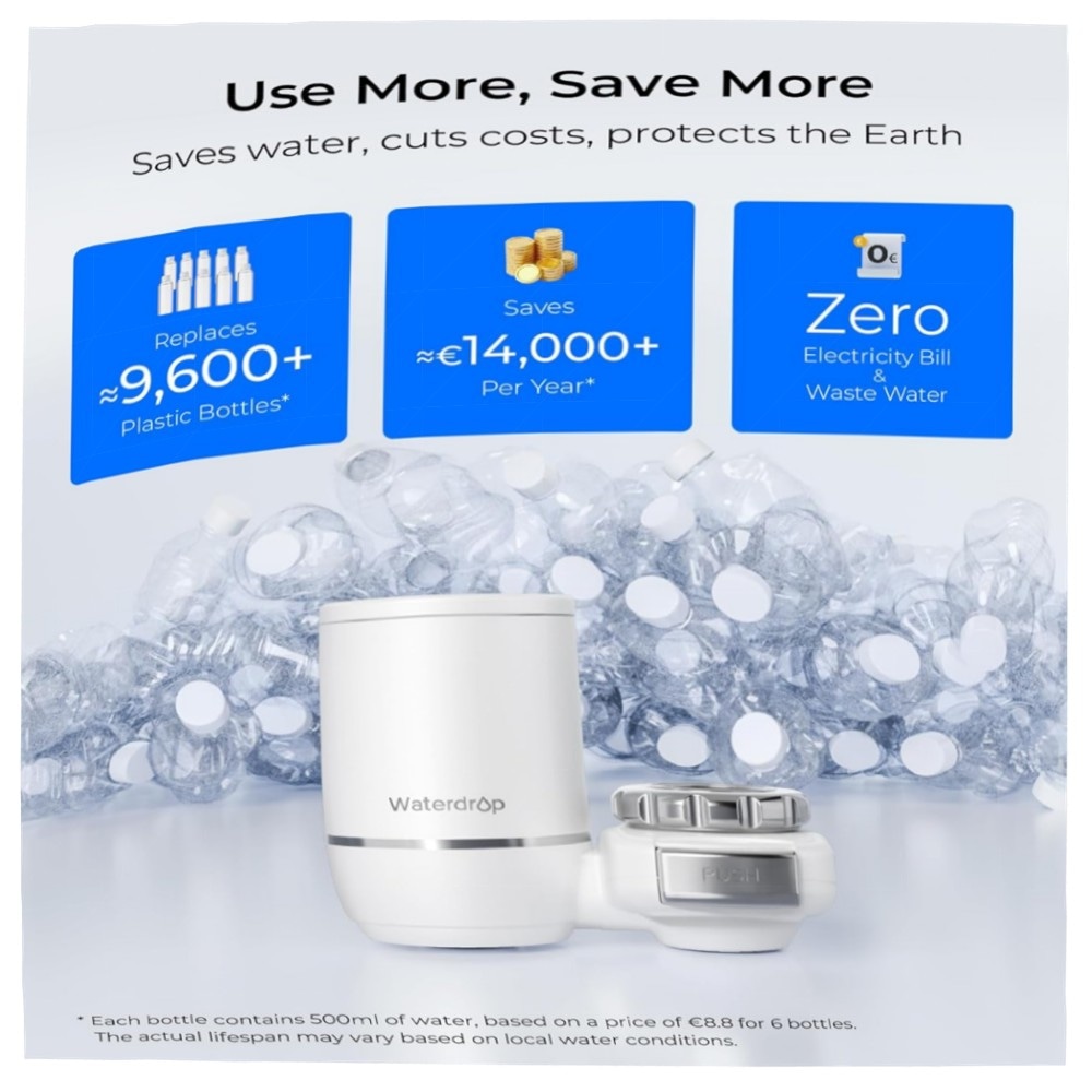Waterdrop Wasserfilter für Wasserhahn – 3‑stufiger Aktivkohleblock, reduziert Chlor & Schwermetalle, Filter‑Reminder (1 Filter)