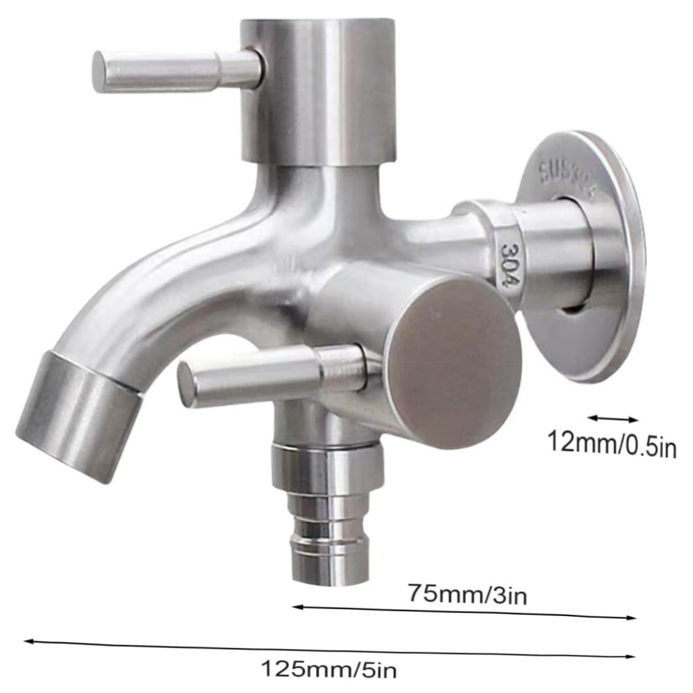 1/2 Zoll Doppel-Wasserhahn aus Edelstahl – Universal Doppel-Auslauf, Sicherheitsventil, für Garten, Waschmaschine & Küche