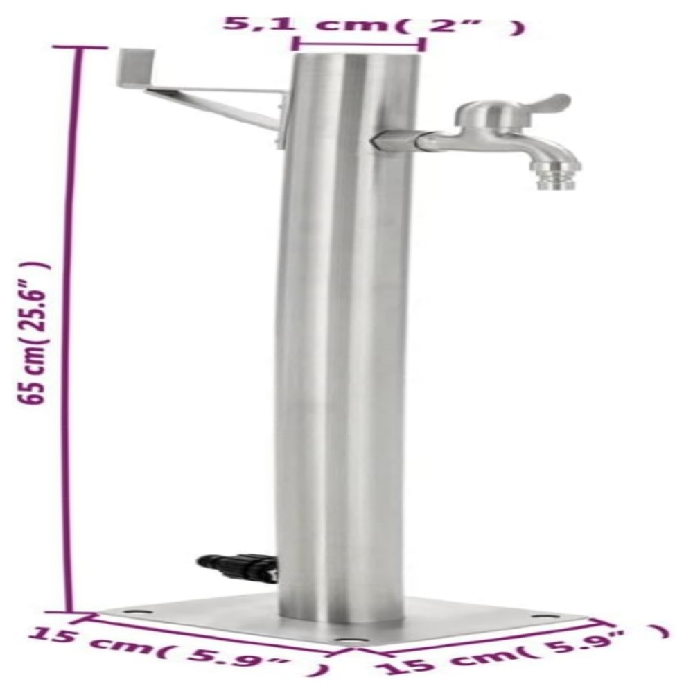 Edelstahl Wassersäule 65 cm mit Wasserhahn – freistehende Garten-Wasserzapfstelle, robust & korrosionsbeständig