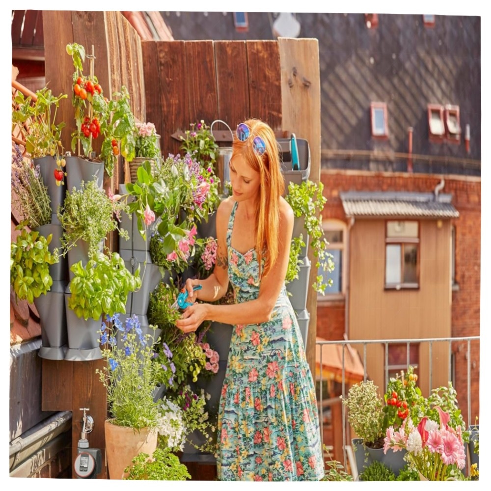 Gardena NatureUp! Basis Set Vertikal – wetterbeständige Pflanzenwand für Balkon & Terrasse, erweiterbares Stecksystem für 9 Pflanzen (13150-20)