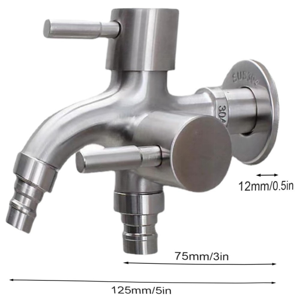 1/2 Zoll Doppel-Wasserhahn aus Edelstahl – Universal Doppel-Auslauf, Sicherheitsventil, für Garten, Waschmaschine & Küche