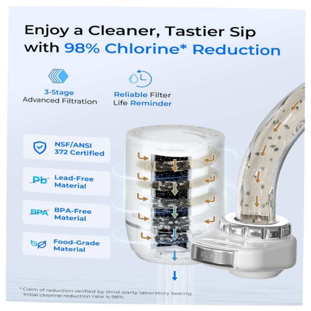 Waterdrop Wasserfilter für Wasserhahn – 3‑stufiger Aktivkohleblock, reduziert Chlor & Schwermetalle, Filter‑Reminder (1 Filter)